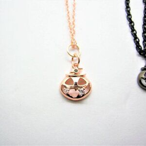 Chrome Finish Rose Gold Pumpkin Pendant Necklace with CZ tooth